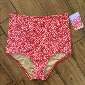 Kortni Jeane NWT Women’s Extended High-Waisted Bottoms in Red Ditsy Floral
